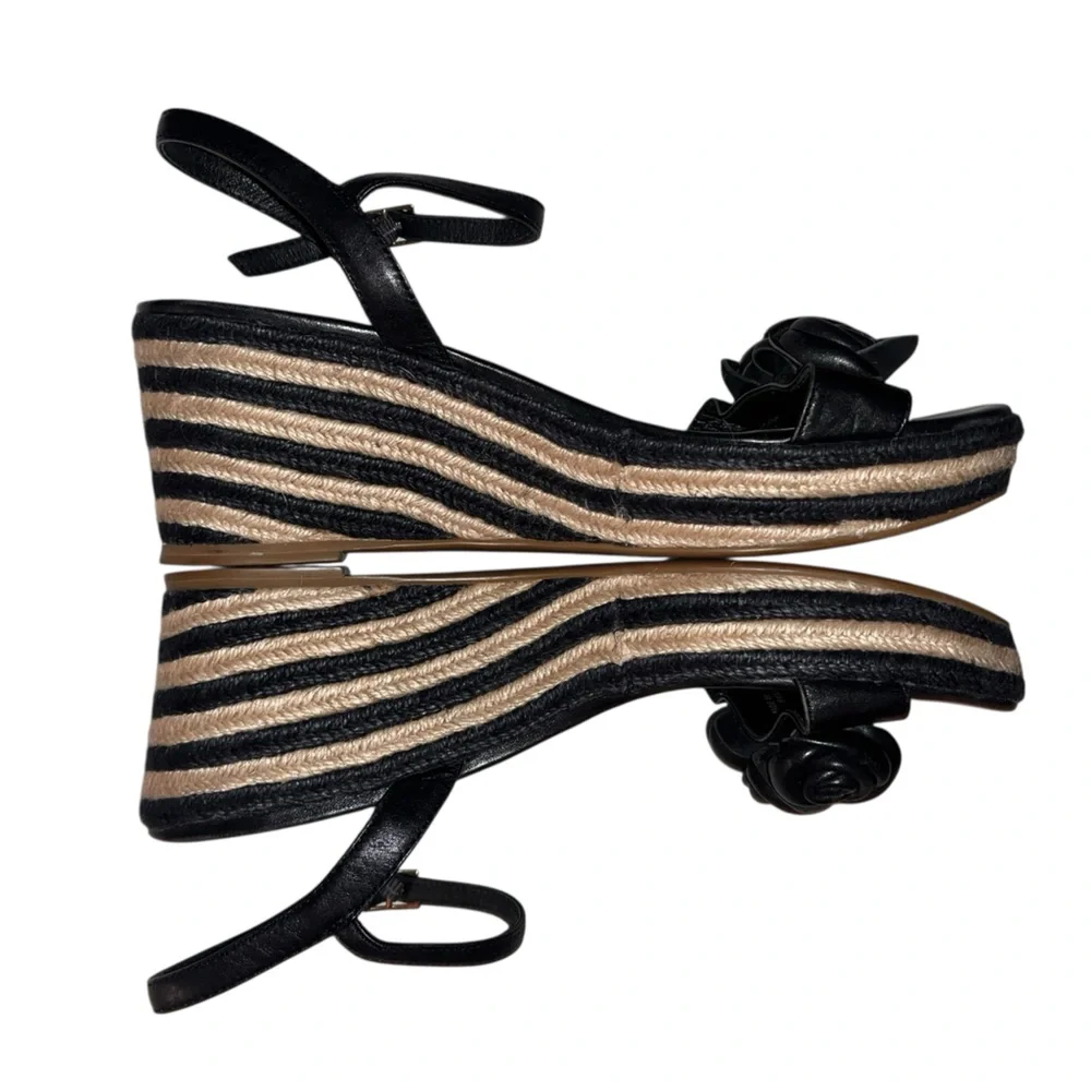 Kate Spade New York Jill Rosette Black Tan Espadrille Platform Wedges Size 9.5 M - Picture 4 of 5
